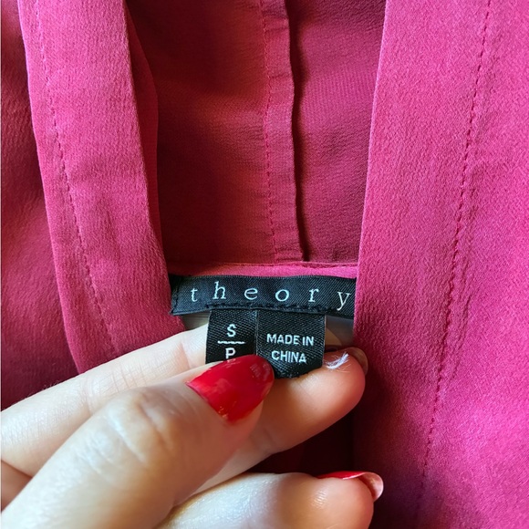 Theory Derona Draped Sleeveless Silk Blouse in Fuchsia (Size:S) - Picture 4 of 14